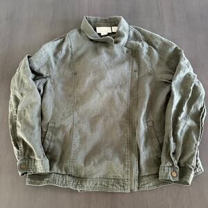 Cynthia Rowley Linen Jacket Womens XL Moto Olive Asymmetrical Zip Utility Core